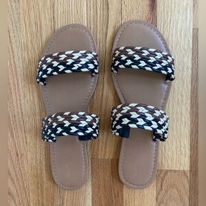 Universal Thread Black/Brown/Cream Slide Sandals, Size 11